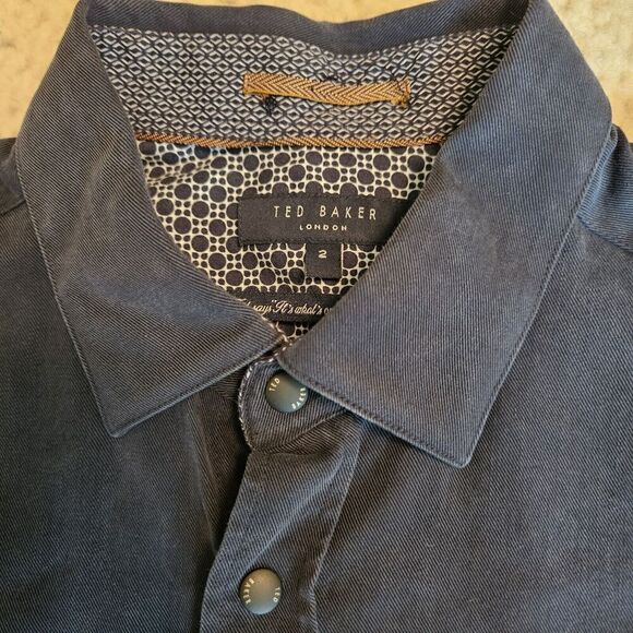 Ted Baker London Mens Dress Shirt S 2/32.5 Solid Blue Dotted Flip Cuff Pattern - Picture 2 of 14